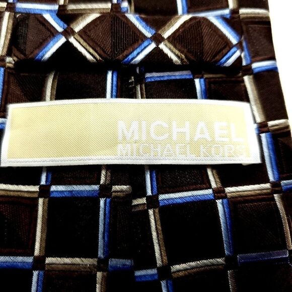 Michael Kors Silk Tie Woven Brown Geometric Blue - Picture 3 of 6